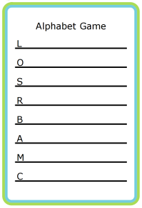 Great for entertainment and learning! Challenge your child to find an item nearby that begins with each letter. Use it at a restaurant, in the airport, or anyplace you go with your kids. Each time you print it you'll get a different set of letters to practice those first letter sounds.