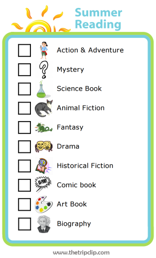 Make your own summer reading list with The Trip Clip custom checklist maker. This list by book genre will encourage kids to broaden the kinds of books they read this summer.