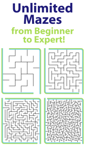 If your child can't ever get enough mazes, try these printable mazes that are generated automatically at all skill levels. Unlimited mazes!