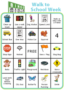 Encourage your kids to walk to school with this Bingo Board. It's great for health, concentration, traffic, and the environment!