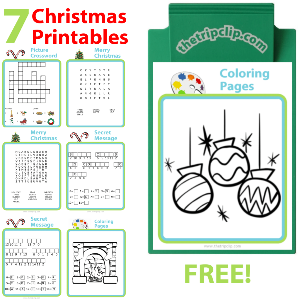 Christmas Activity Pages: Coloring, Crossword, Word Search, and Cryptograms